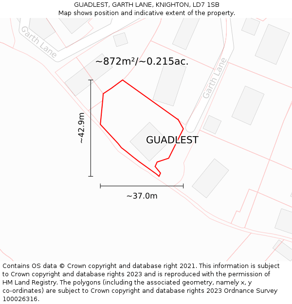 GUADLEST, GARTH LANE, KNIGHTON, LD7 1SB: Plot and title map