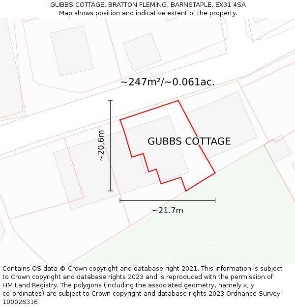 GUBBS COTTAGE, BRATTON FLEMING, BARNSTAPLE, EX31 4SA: Plot and title map