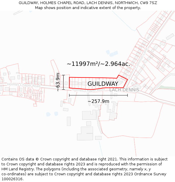 GUILDWAY, HOLMES CHAPEL ROAD, LACH DENNIS, NORTHWICH, CW9 7SZ: Plot and title map