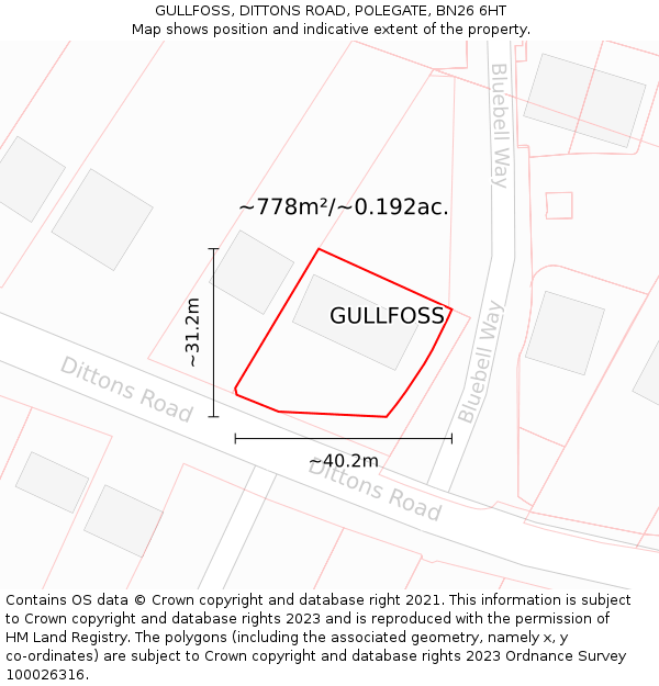 GULLFOSS, DITTONS ROAD, POLEGATE, BN26 6HT: Plot and title map