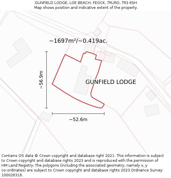 GUNFIELD LODGE, LOE BEACH, FEOCK, TRURO, TR3 6SH: Plot and title map