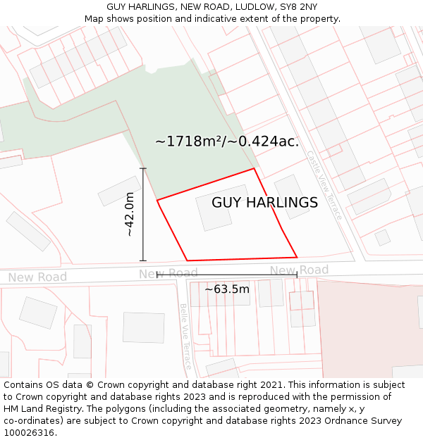 GUY HARLINGS, NEW ROAD, LUDLOW, SY8 2NY: Plot and title map