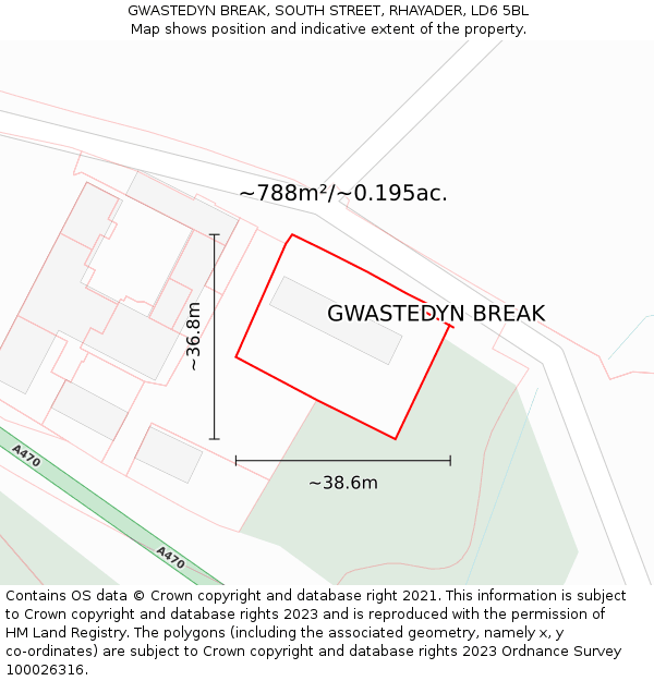 GWASTEDYN BREAK, SOUTH STREET, RHAYADER, LD6 5BL: Plot and title map