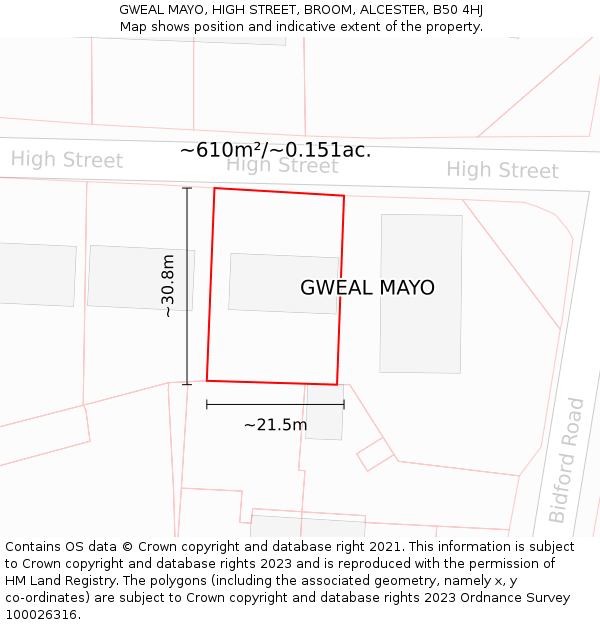 GWEAL MAYO, HIGH STREET, BROOM, ALCESTER, B50 4HJ: Plot and title map