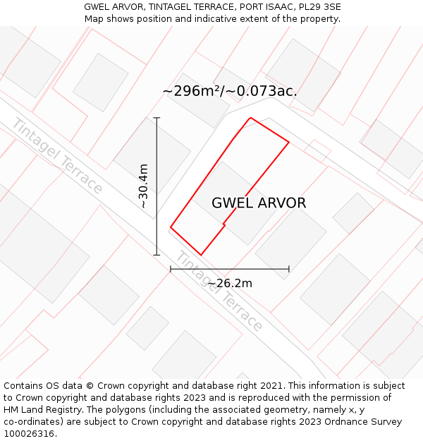 GWEL ARVOR, TINTAGEL TERRACE, PORT ISAAC, PL29 3SE: Plot and title map