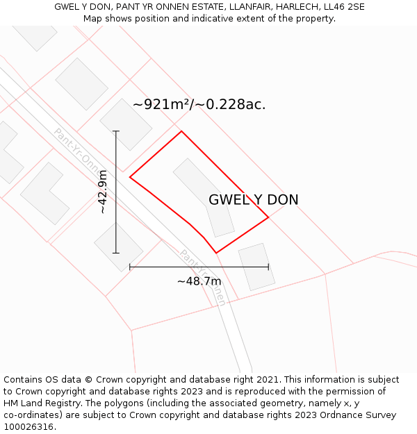 GWEL Y DON, PANT YR ONNEN ESTATE, LLANFAIR, HARLECH, LL46 2SE: Plot and title map
