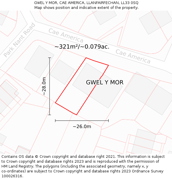 GWEL Y MOR, CAE AMERICA, LLANFAIRFECHAN, LL33 0SQ: Plot and title map