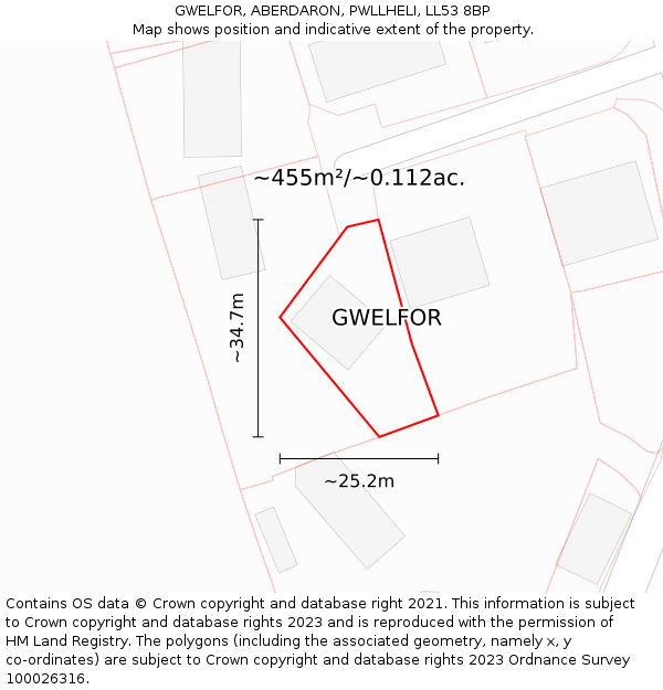 GWELFOR, ABERDARON, PWLLHELI, LL53 8BP: Plot and title map
