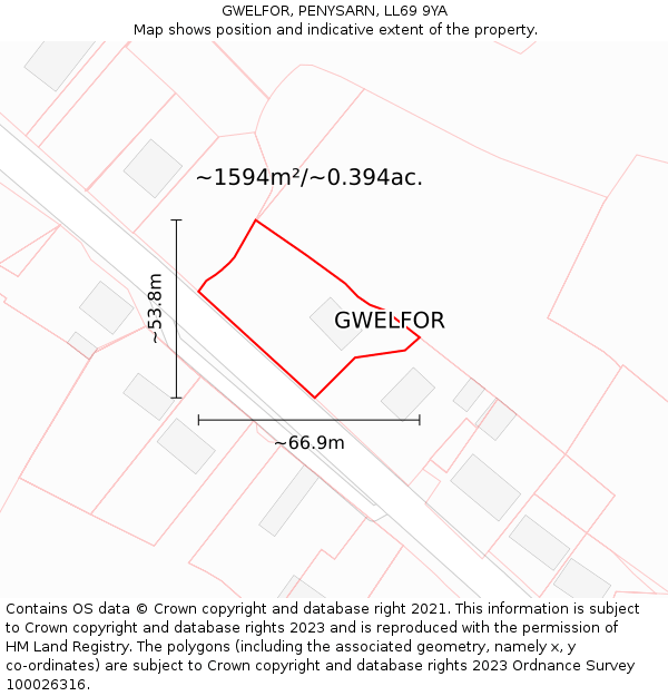 GWELFOR, PENYSARN, LL69 9YA: Plot and title map