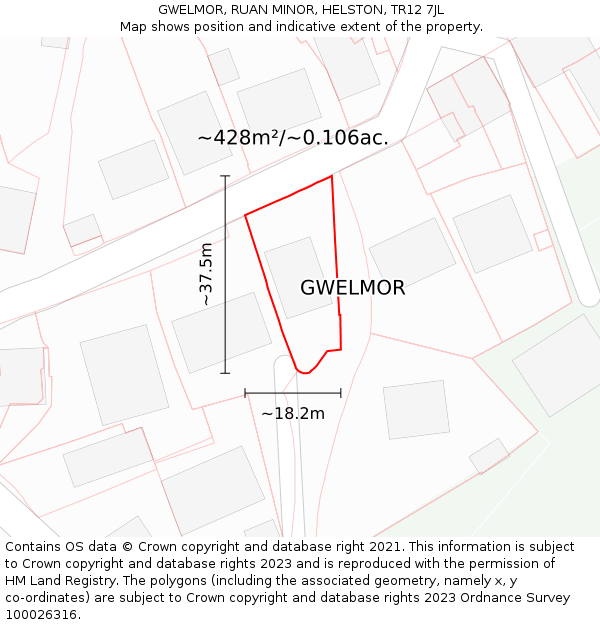 GWELMOR, RUAN MINOR, HELSTON, TR12 7JL: Plot and title map