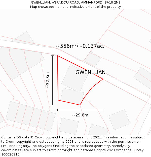 GWENLLIAN, WERNDDU ROAD, AMMANFORD, SA18 2NE: Plot and title map
