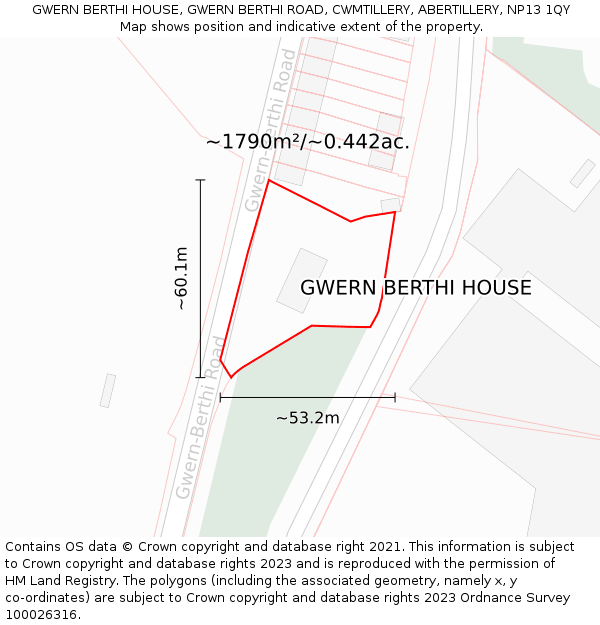 GWERN BERTHI HOUSE, GWERN BERTHI ROAD, CWMTILLERY, ABERTILLERY, NP13 1QY: Plot and title map