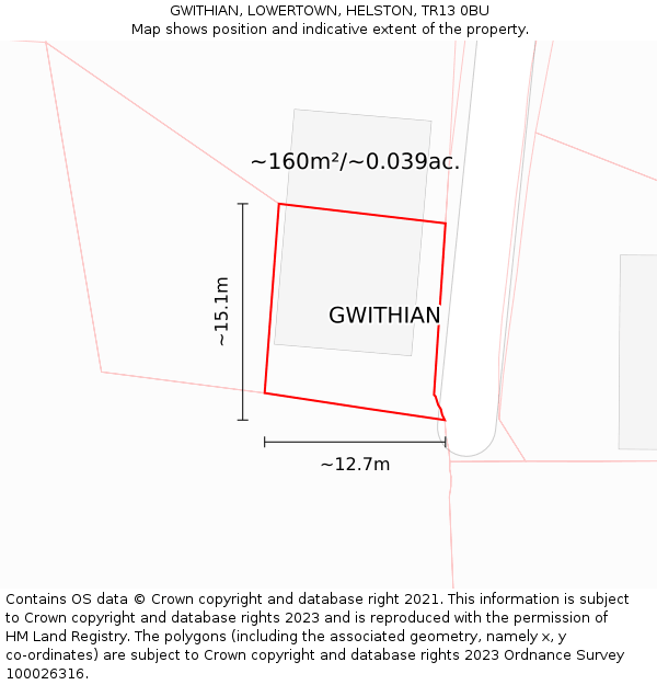 GWITHIAN, LOWERTOWN, HELSTON, TR13 0BU: Plot and title map
