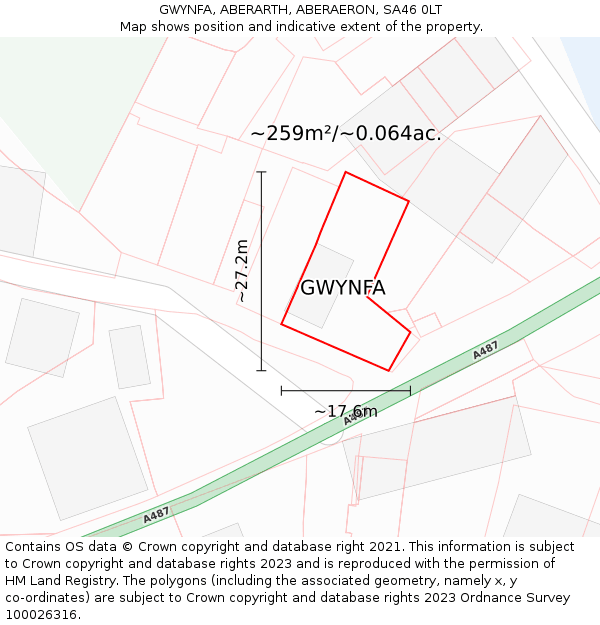 GWYNFA, ABERARTH, ABERAERON, SA46 0LT: Plot and title map