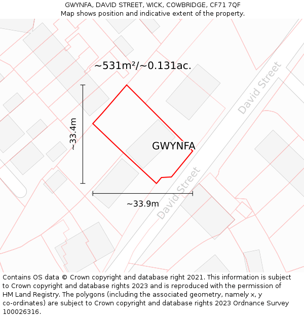 GWYNFA, DAVID STREET, WICK, COWBRIDGE, CF71 7QF: Plot and title map