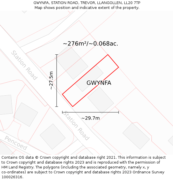 GWYNFA, STATION ROAD, TREVOR, LLANGOLLEN, LL20 7TP: Plot and title map