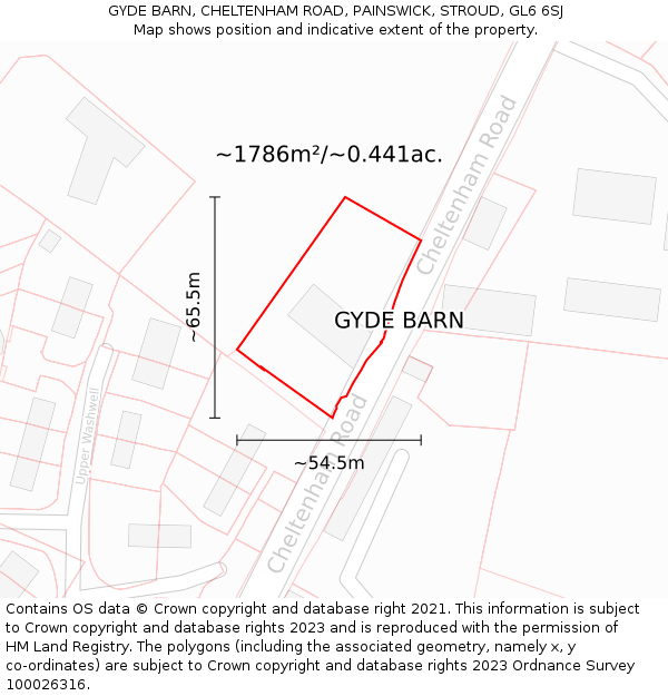 GYDE BARN, CHELTENHAM ROAD, PAINSWICK, STROUD, GL6 6SJ: Plot and title map