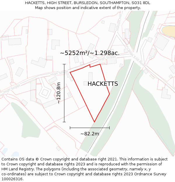 HACKETTS, HIGH STREET, BURSLEDON, SOUTHAMPTON, SO31 8DL: Plot and title map