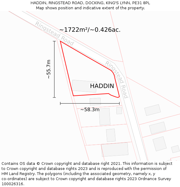 HADDIN, RINGSTEAD ROAD, DOCKING, KING'S LYNN, PE31 8PL: Plot and title map