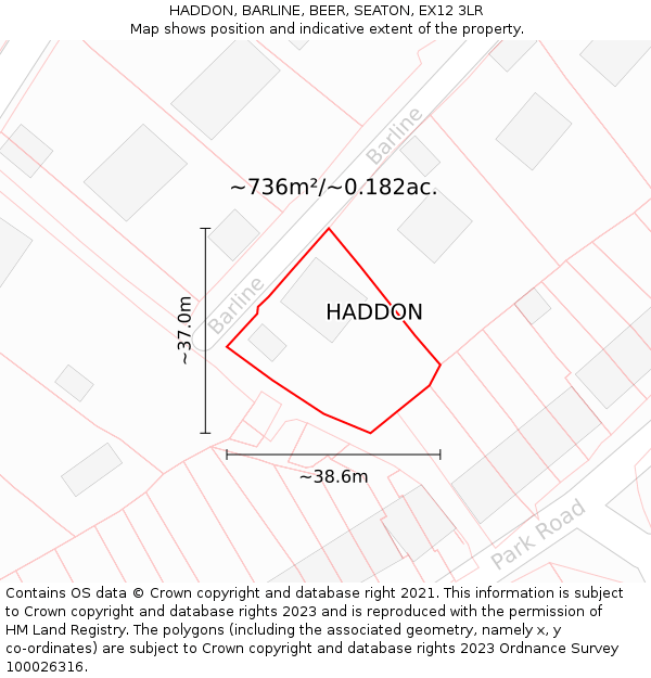 HADDON, BARLINE, BEER, SEATON, EX12 3LR: Plot and title map