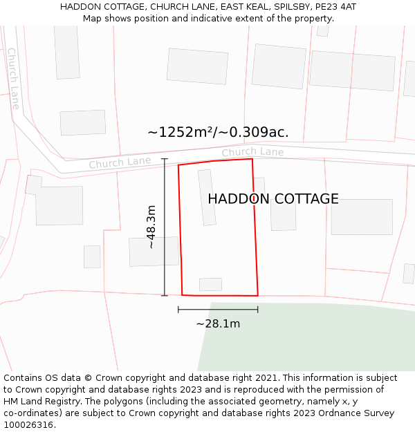HADDON COTTAGE, CHURCH LANE, EAST KEAL, SPILSBY, PE23 4AT: Plot and title map
