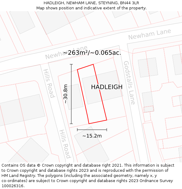 HADLEIGH, NEWHAM LANE, STEYNING, BN44 3LR: Plot and title map