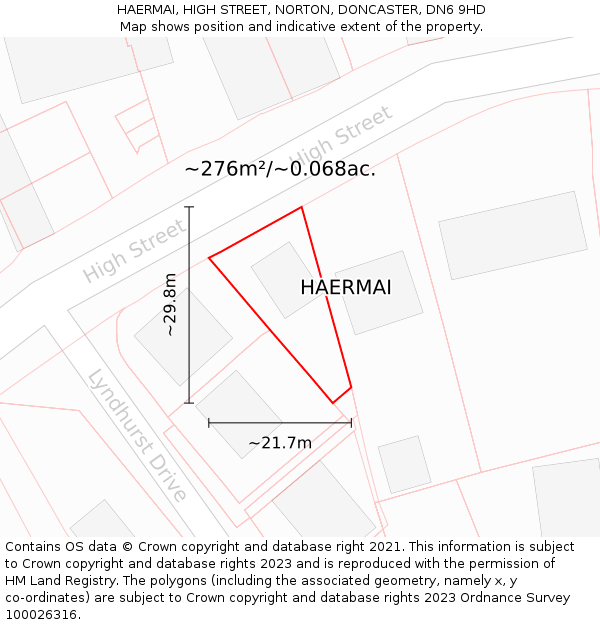 HAERMAI, HIGH STREET, NORTON, DONCASTER, DN6 9HD: Plot and title map