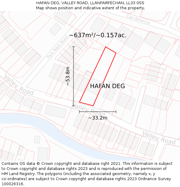 HAFAN DEG, VALLEY ROAD, LLANFAIRFECHAN, LL33 0SS: Plot and title map