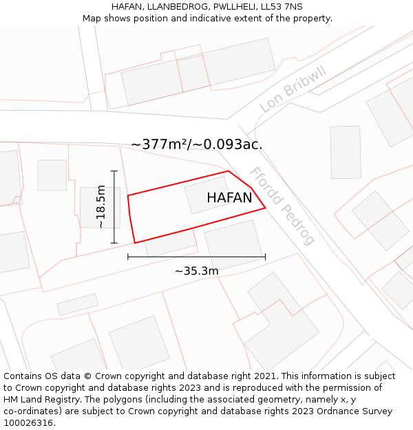 HAFAN, LLANBEDROG, PWLLHELI, LL53 7NS: Plot and title map