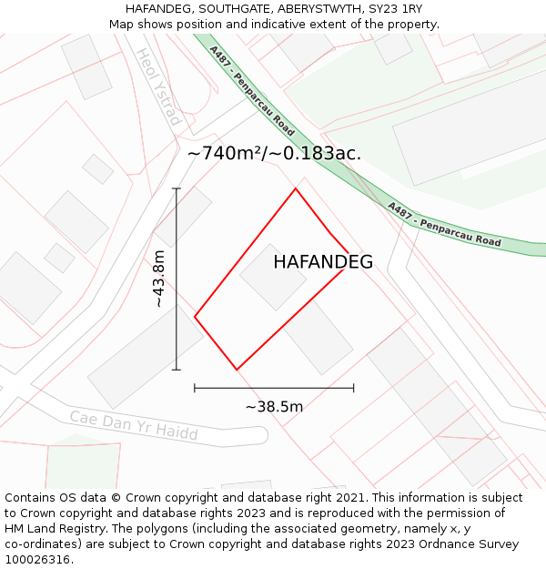 HAFANDEG, SOUTHGATE, ABERYSTWYTH, SY23 1RY: Plot and title map