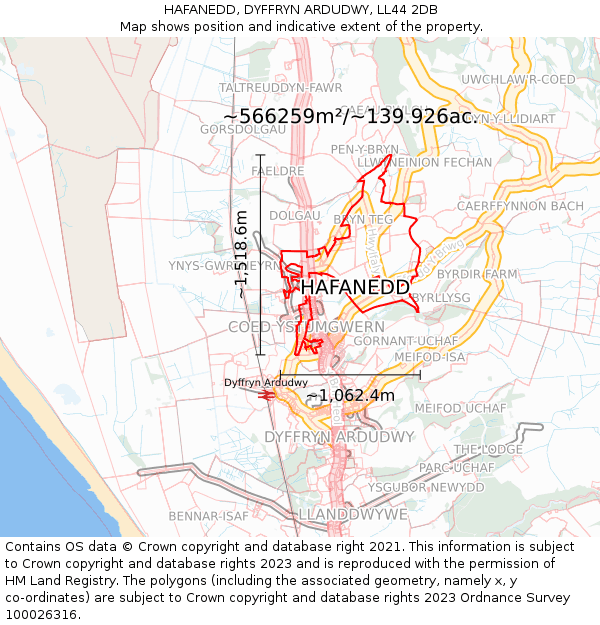 HAFANEDD, DYFFRYN ARDUDWY, LL44 2DB: Plot and title map