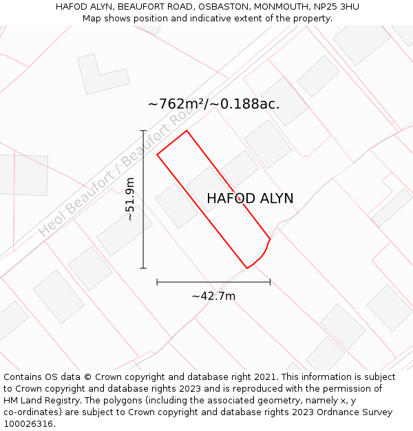 HAFOD ALYN, BEAUFORT ROAD, OSBASTON, MONMOUTH, NP25 3HU: Plot and title map