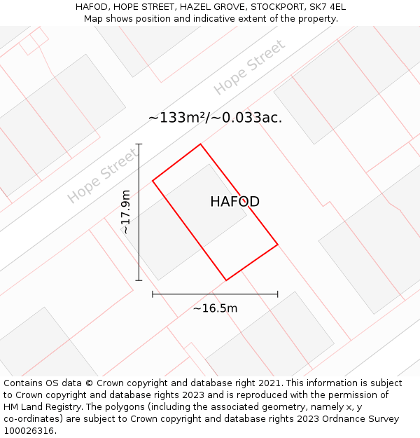 HAFOD, HOPE STREET, HAZEL GROVE, STOCKPORT, SK7 4EL: Plot and title map