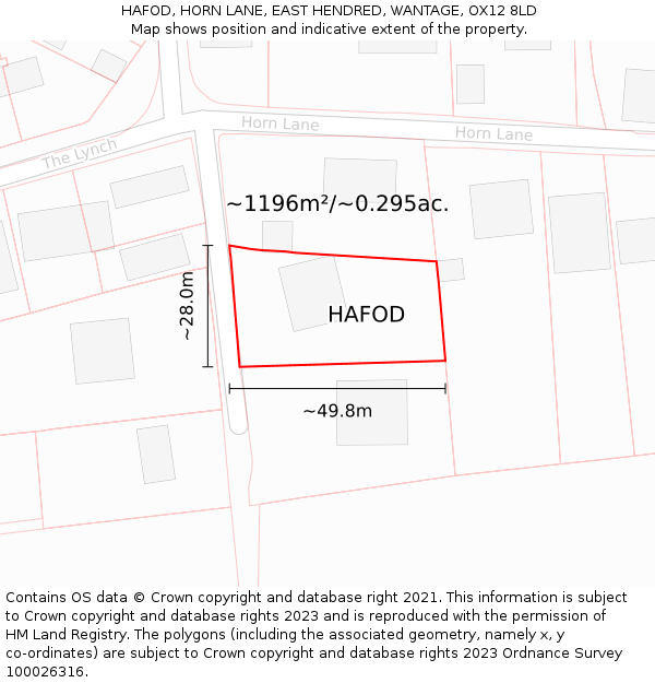 HAFOD, HORN LANE, EAST HENDRED, WANTAGE, OX12 8LD: Plot and title map