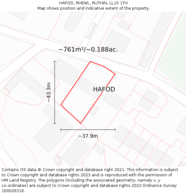 HAFOD, RHEWL, RUTHIN, LL15 1TH: Plot and title map