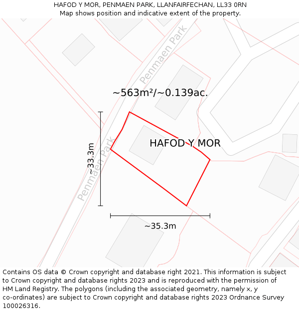 HAFOD Y MOR, PENMAEN PARK, LLANFAIRFECHAN, LL33 0RN: Plot and title map
