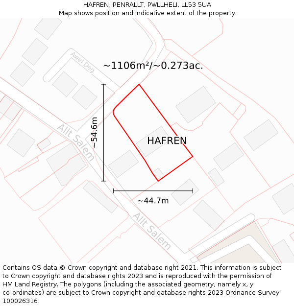 HAFREN, PENRALLT, PWLLHELI, LL53 5UA: Plot and title map