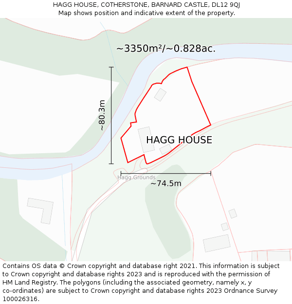 HAGG HOUSE, COTHERSTONE, BARNARD CASTLE, DL12 9QJ: Plot and title map