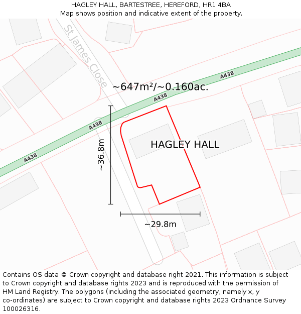 HAGLEY HALL, BARTESTREE, HEREFORD, HR1 4BA: Plot and title map