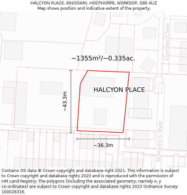 HALCYON PLACE, KINGSWAY, HODTHORPE, WORKSOP, S80 4UZ: Plot and title map