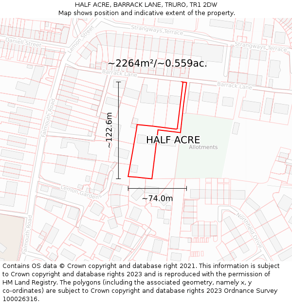 HALF ACRE, BARRACK LANE, TRURO, TR1 2DW: Plot and title map