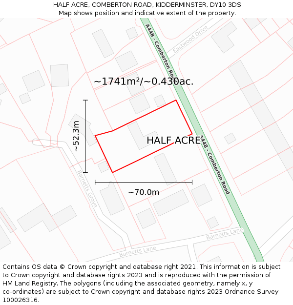 HALF ACRE, COMBERTON ROAD, KIDDERMINSTER, DY10 3DS: Plot and title map