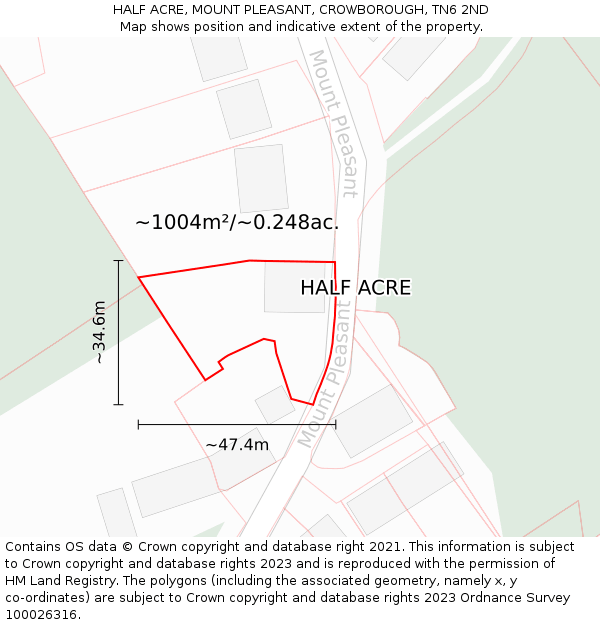 HALF ACRE, MOUNT PLEASANT, CROWBOROUGH, TN6 2ND: Plot and title map