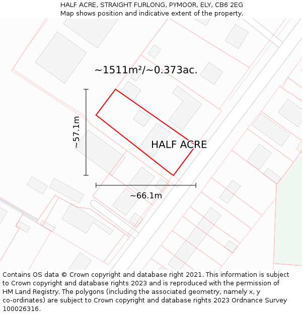 HALF ACRE, STRAIGHT FURLONG, PYMOOR, ELY, CB6 2EG: Plot and title map