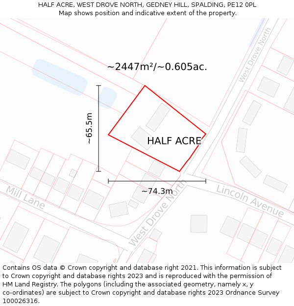 HALF ACRE, WEST DROVE NORTH, GEDNEY HILL, SPALDING, PE12 0PL: Plot and title map