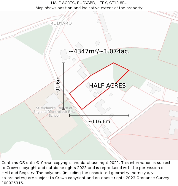 HALF ACRES, RUDYARD, LEEK, ST13 8RU: Plot and title map