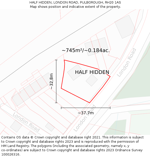 HALF HIDDEN, LONDON ROAD, PULBOROUGH, RH20 1AS: Plot and title map