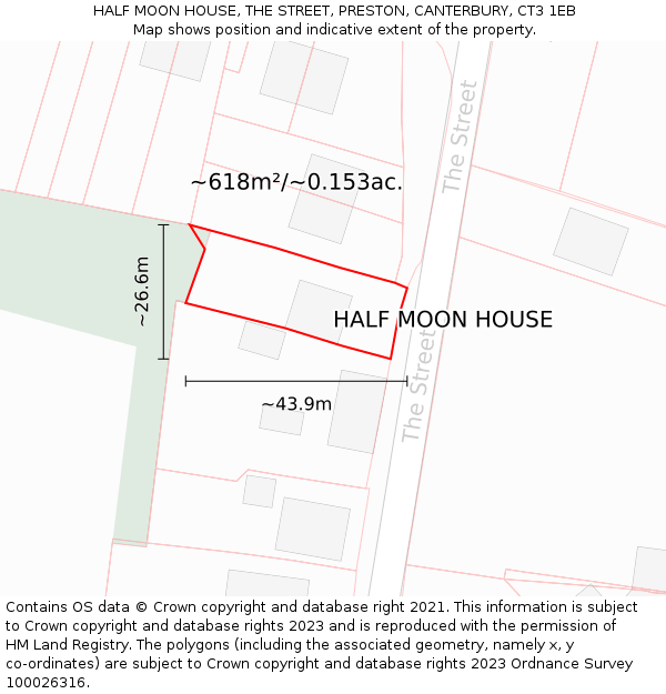 HALF MOON HOUSE, THE STREET, PRESTON, CANTERBURY, CT3 1EB: Plot and title map