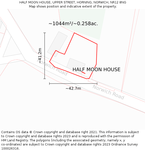 HALF MOON HOUSE, UPPER STREET, HORNING, NORWICH, NR12 8NG: Plot and title map