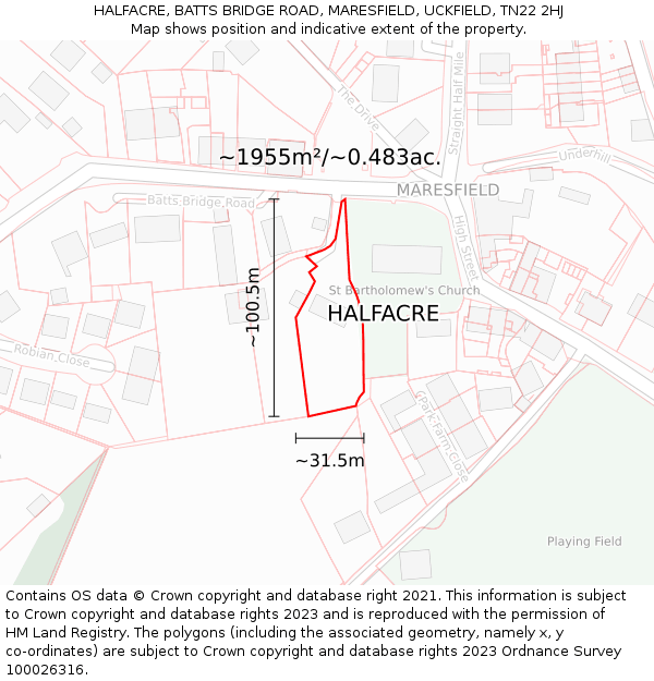 HALFACRE, BATTS BRIDGE ROAD, MARESFIELD, UCKFIELD, TN22 2HJ: Plot and title map